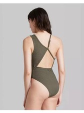 Wild Fable Women's Open Back Asymmetrical Bodysuit Olive Green Size XS NWT