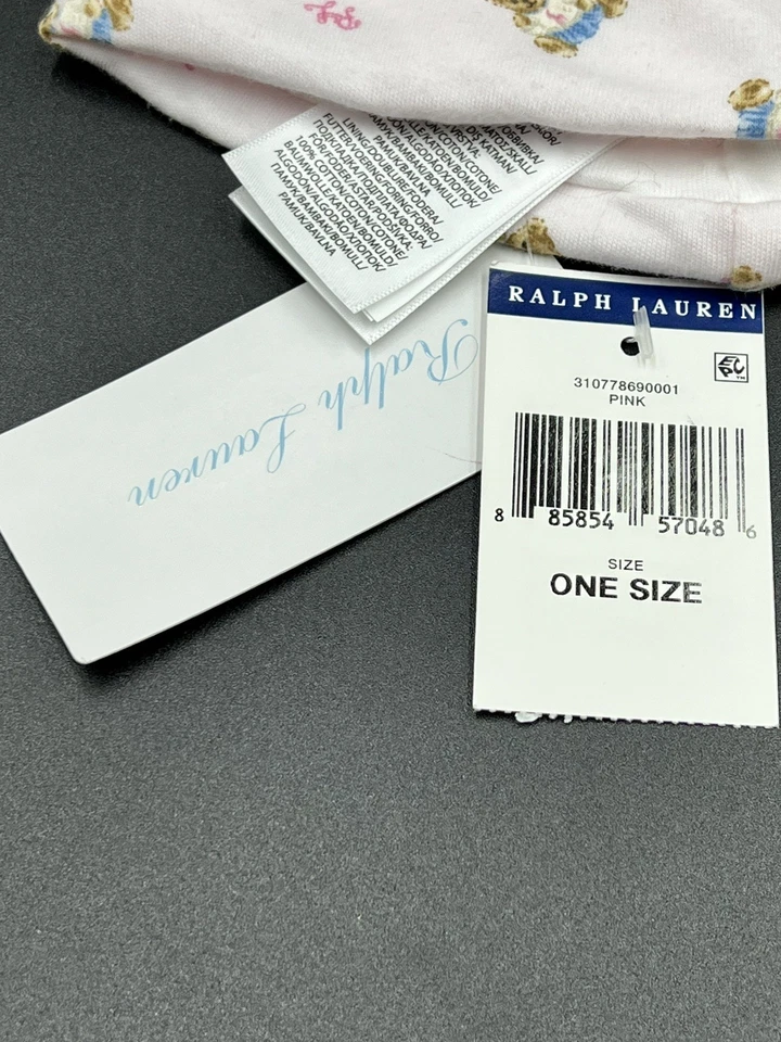 NUEVO CON ETIQUETAS Ralph Lauren Bebé Rosa Logo RL - Polo Oso de Peluche - Sombrero Infantil Talla Única Foto 3 de 4
