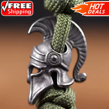 Spartan Warrior Helmet Brass Knife Bead EDC Paracord Lanyard DIY Charm Pendant