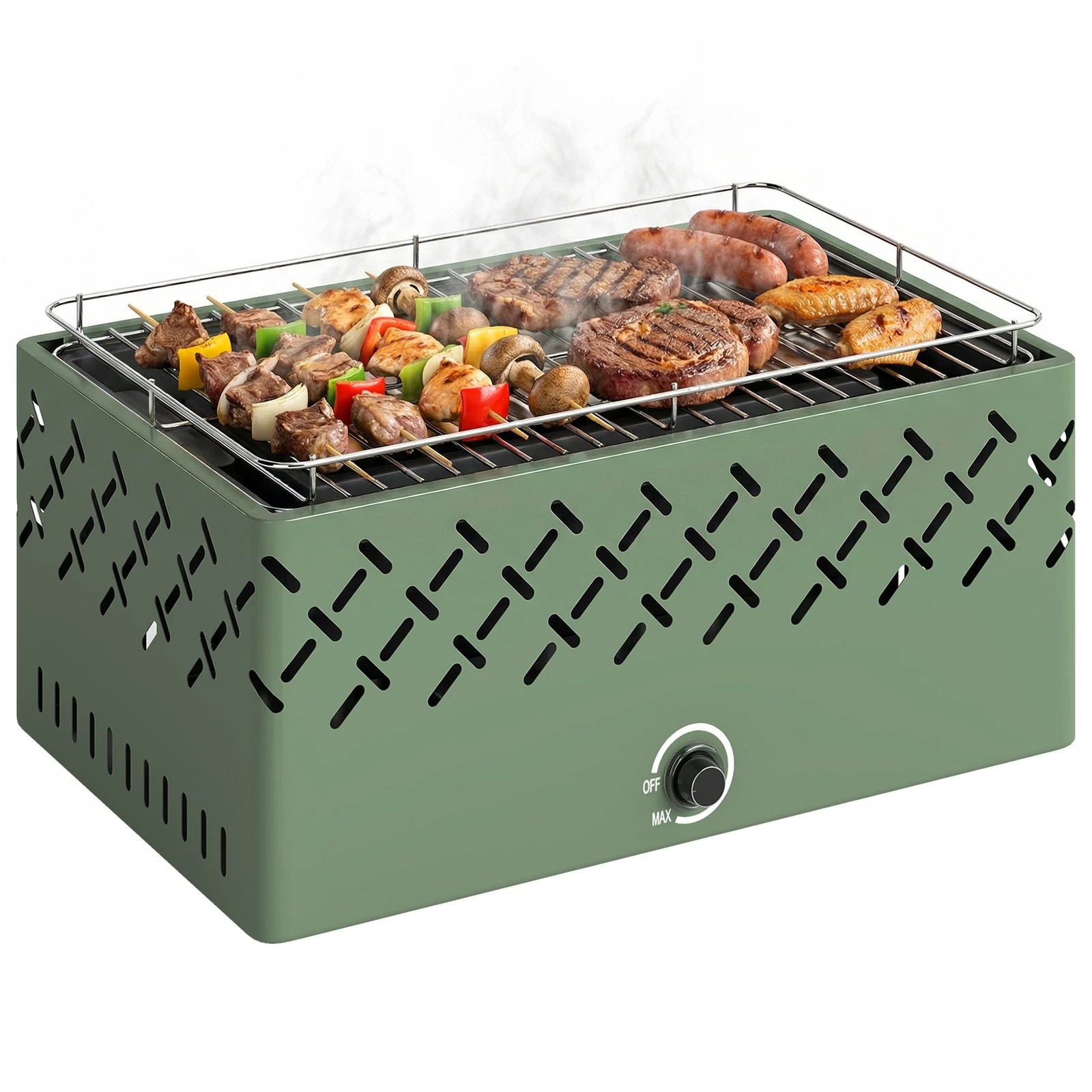 Portable Charcoal BBQ Grill with Built-in Fan for Camping Outdoor, Refurbished