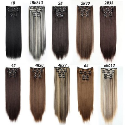 6 Pieces Clip In Hair Extensions Straight Synthetic Style with 16 Clips 60cm