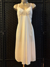 Vintage BEIGE FULL SLIP Size 40 Large Nylon Spandex Lace Coquette Art Deco Femme