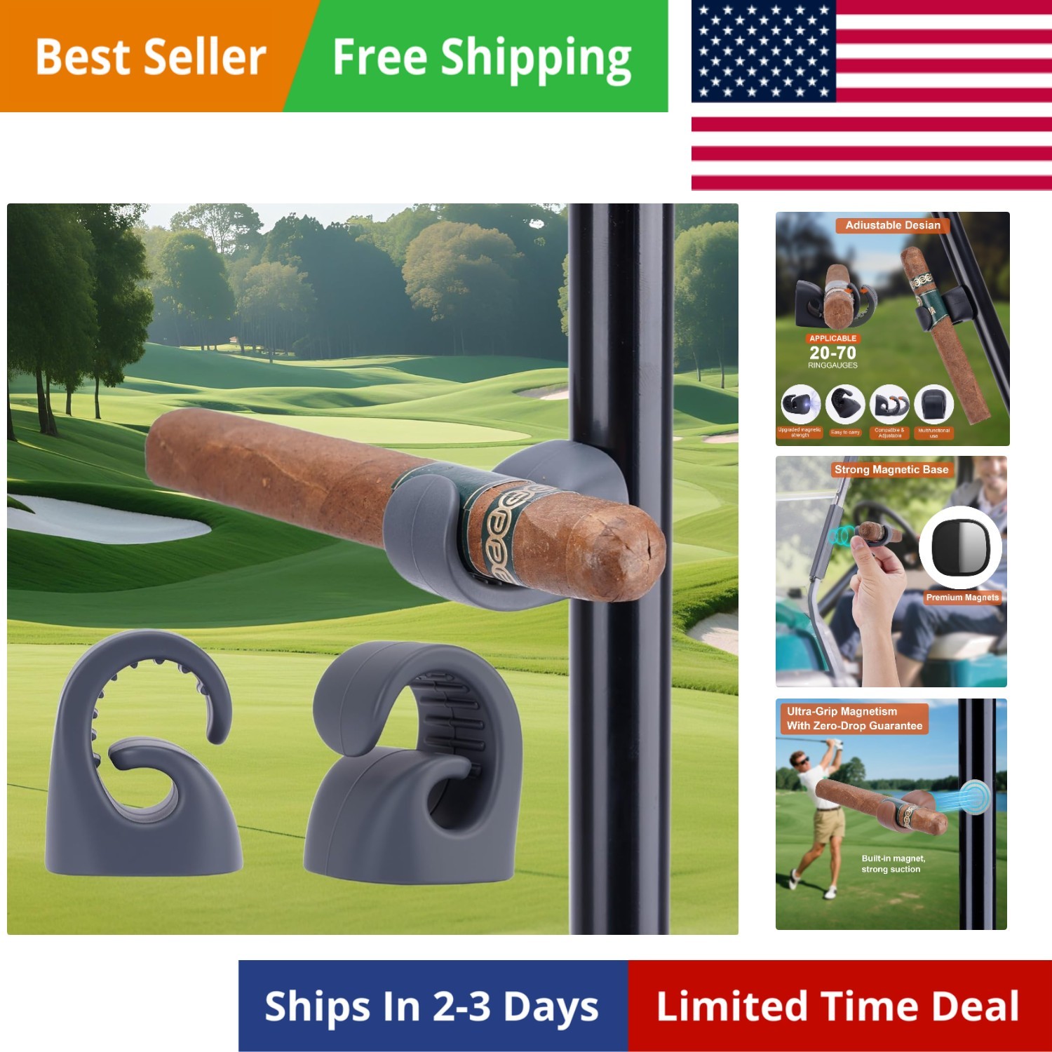HMAZAE Magnetic Cigar Holder for Golf Cart, 2 Pack Universal Clip Black