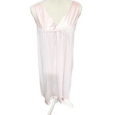 Vtg Vanity Fair Nightgown Sleeveless Baby Pink Sheer Tricot Nylon 42 L USA 80s
