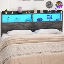 Headboard for Queen Size Bed Frame, Headboards with Outlets, USB Ports and LE...
