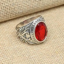 Solid 925 Sterling Silver Garnet Gemstone Ring Men's Beautiful Ring All Size S14