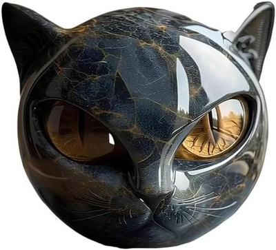 Black Cat Stone Sculpture Resin Statue w/ Amber Eyes Halloween Cat Figurine Gift