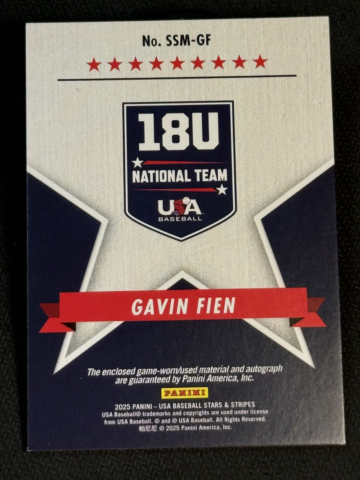 2025 Panini USA Baseball GAME USED JERSEY/ BLUE AUTO Gavin Fien, item 1 view 2