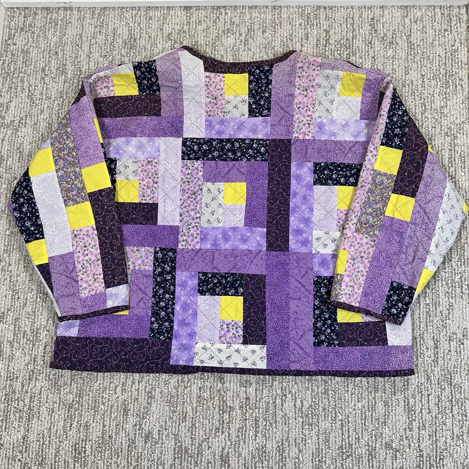 Multicolor Quilted Patchwork Boxy Open Front Card… - image 10