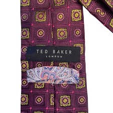 Ted Baker London Geometric 100% Silk Tie Made In USA Preppy 3.5" Luxury Purple