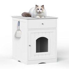 Cat Home Nightstand,Wooden Pet House Cat Litter Box Enclosure W/ Drawer Side