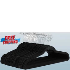 Amazon Basics Slim, Velvet, Non-Slip Suit Clothes Hangers, Pack of 50, Black new