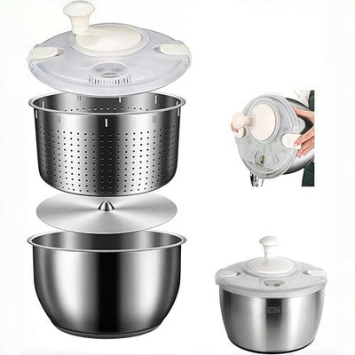 6L Stainless Steel Salad Spinner, Vegetable Spinner, Lettuce Spinner, Fruit Spin