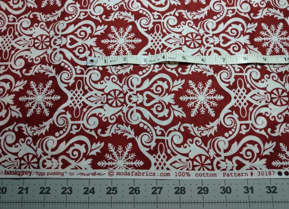 Christmas Cotton Fabric Figgy Pudding Moda Basicgrey Red & White #30187 - 1 YARD - Image 4 of 4