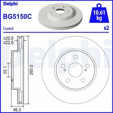 2x Bremsscheibe DELPHI BG5150C für TOYOTA YARIS AYGO KSP211 Hybrid MABH10