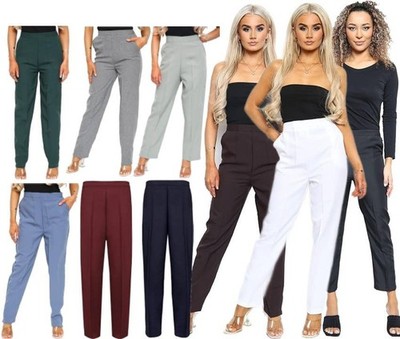 Neue halb elastische Damen-Bürohose Stretchbund Hose Taschen UK 8 24