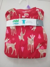 New Carter's Christmas Reindeer Fleece Pajama Footed Sleeper Overall Red Sz 12M
