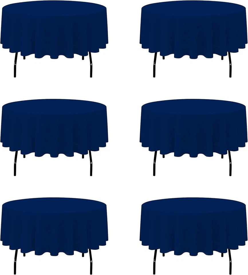 Bulk Navy Blue Polyester Table Cover 90 Inch Round - 6 Pack - Image 3 of 4