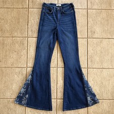 Wrangler Retro High Rise Trumpet Flare Jeans Bell Bottom Floral Denim 27x36