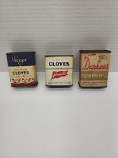 Vintage Lot of 3 Spice Tins Kroger  French's Cloves, Durkee's Turmeric