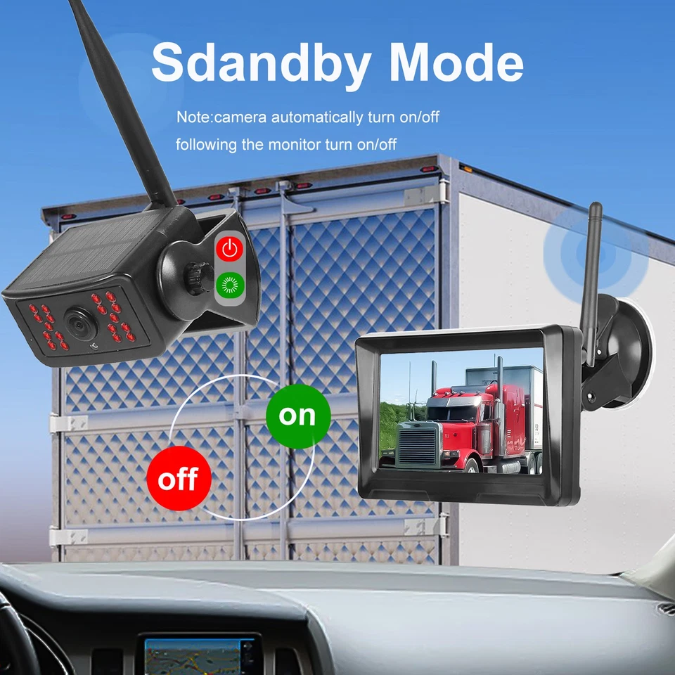 Wireless 5" Monitor DVR Standby Magnetic Solar Backup Camera Rear View Reversing - Image 4 of 4