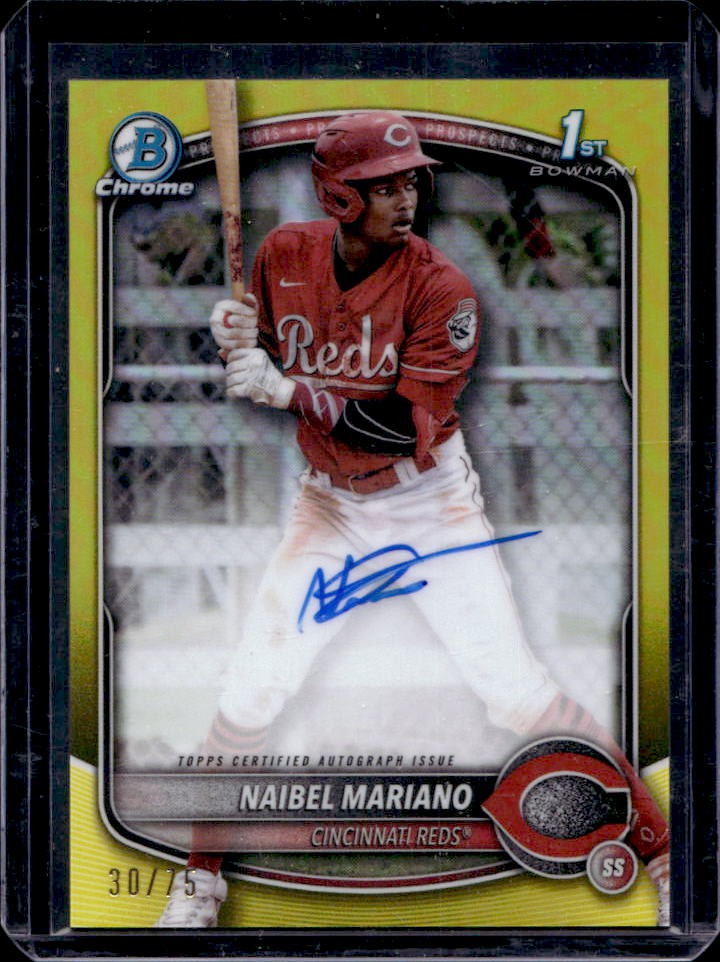 2025 Bowman Naibel Mariano Chrome Auto Yellow Refractor 1st #30/75 Reds