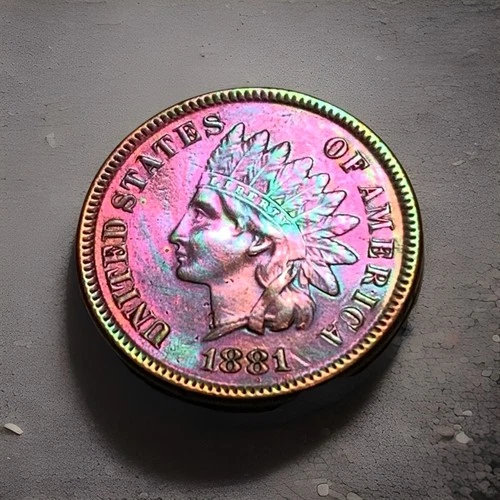 🌈 1881 Indian Head Cent – Rainbow Toned – AU Details – Gorgeous Color- C00173