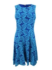 Tommy Hilfiger Women's Botanical Palm Lace Fit & Flare Dress (10, Blue)