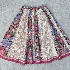 VTG Carefree Fashions Lace Floral Panel Prairie Skirt / Made In USA / Women  s 7