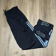 Adidas Vintage Y2K Spellout Logo Warm Up Track Pants Black Blue Baggy Sz Large
