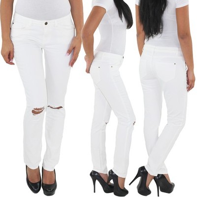 SOTALA Damen Röhren Skinny Jeans Slim Stretch Hüft Hose Weiß zerrissen mit Risse