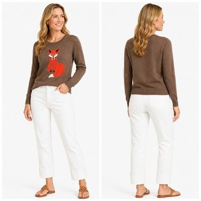 Old Navy Sweater Womens M Brown Orange Fox Graphic Pullover Long Sleeve Knit