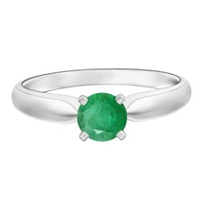 925 Sterling Silver 5 MM Solitaire Round Shape Emerald Gemstone Prong Set Ring