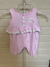 Vintage O Baby Romper Jumpsuit Eyelet Ruffle Baby Girl Cotton Pink 3-6 Months
