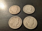 Lot of 4 Circulated Barber Quarters 90% Silver 1898-P, 1899-P, 1907-D, 1915-D