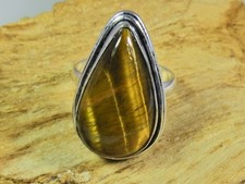 Natural Tiger Eye 925 Solid Sterling Silver Ring Size US-8