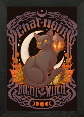 Chat Noir - schwarze Katze - Nachthexe gerahmtes Wandbild Poster Leinwanddruck Bild