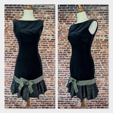 Vintage 60's Little Black Velvet Dress 5 Junior Flounce Mermaid Short Wiggle