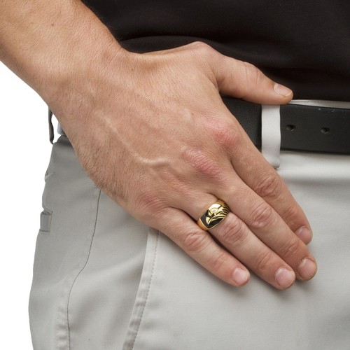 Men's Cubic Zirconia Gold-Plated Black Enamel-Finish American Eagle Ring - 第 3/5 張圖片