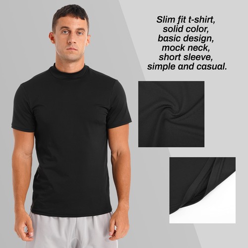 Mens Mock Neck T-shirts Short Sleeves Undershirt Solid Color Slim Fit Tops - Picture 10 of 61