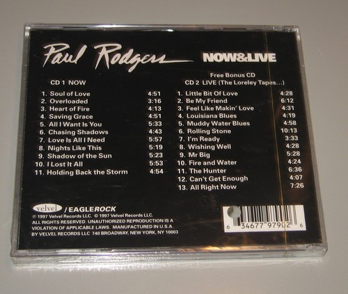 Paul Rodgers - Now & Live (CD, 1997, 2 Discs, Velvel/Eaglerock) Sealed - Picture 2 of 3