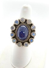 Artisan Kyanite Moonstone  Sterling Silver Ring Statement Sz 7.25 Adjustable