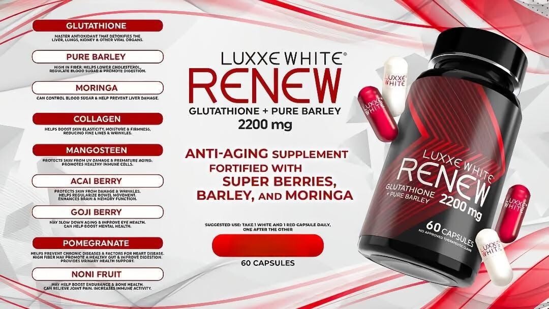 luxxe white glutathione ingredients Luxxe White Renew with Glutathione, Collagen, Barley and Berry Extract