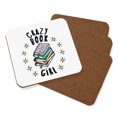 Crazy Book Girl Stars Coaster Drinks Mat Set Of 4 Funny Joke Bookworm Reading
