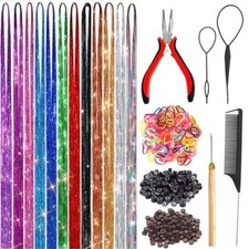 Fairy Hair Tinsel Kit With Tools 48 Inch Heat Resistant Safe 12 Colors Glitter T