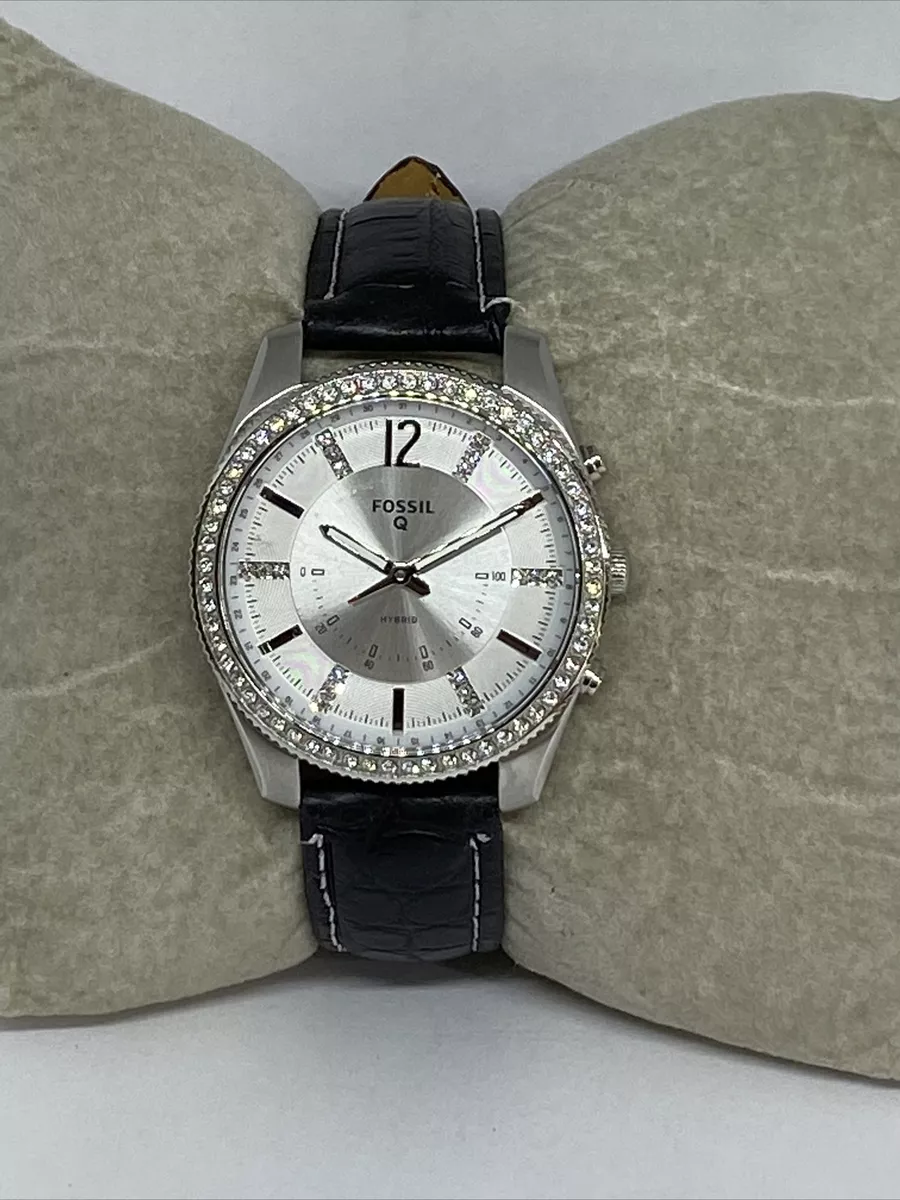 Fossil FTW5015 Women s Black Leather Analog Silver Dial Hybrid Smart Watch XX424