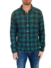 MEN'S PAUL SMITH JEANS TAILORED FIT TEAL  PLAID FLANNEL BUTTON DOWN SHIRT L