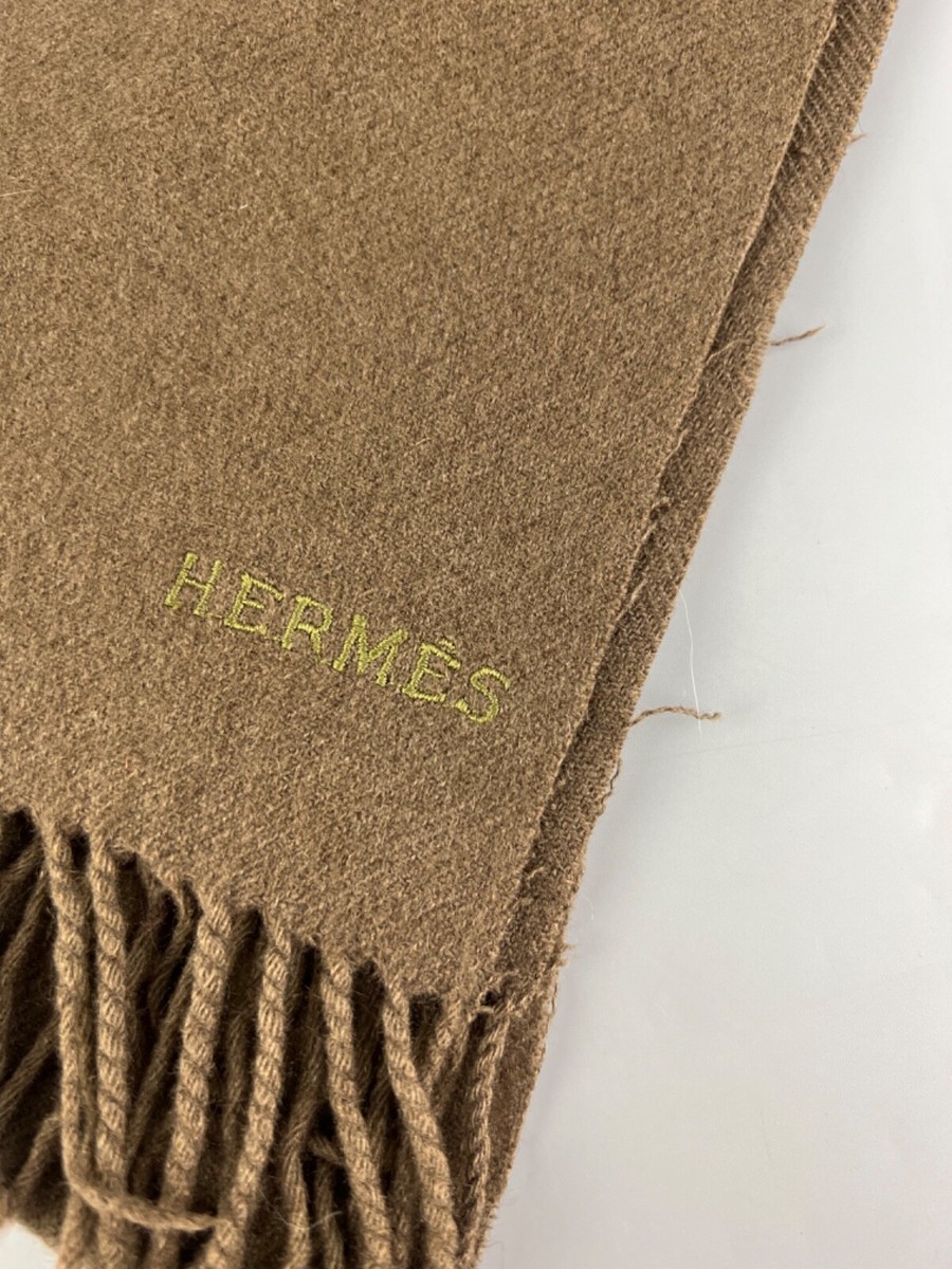 Hermes Rare Vintage 100% Cashmere Scarf Brown Unisex Adult