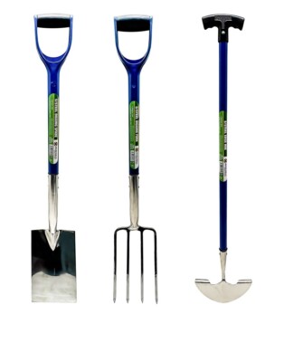 3er Set Edelstahl Grenze Graben Gabel Spaten Schneide Hackenmesser mit Yd Griff