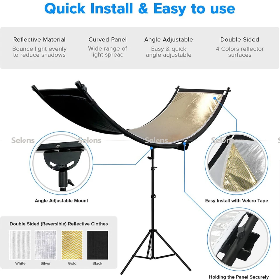 Selens 4in1 Photography Light Reflector Portrait Shape Curved Lighting Diffuser - Image 2 of 4